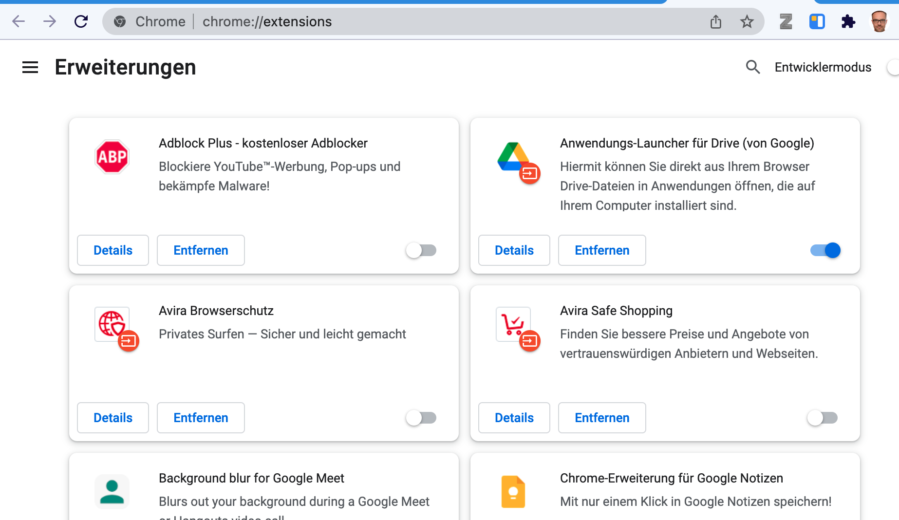 Erweiterungen beim Browser Chrome